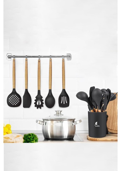 Isıya Dayanıklı Silikon Mutfak Seti 35 Parça Siyah Yapışmaz Spatula Seti modelleri