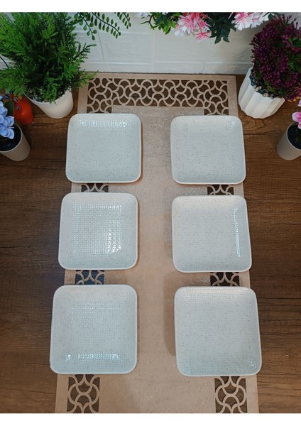 Bta Life 6 Lı Hasır Desenli Seramik Pasta Tabağı-Kase