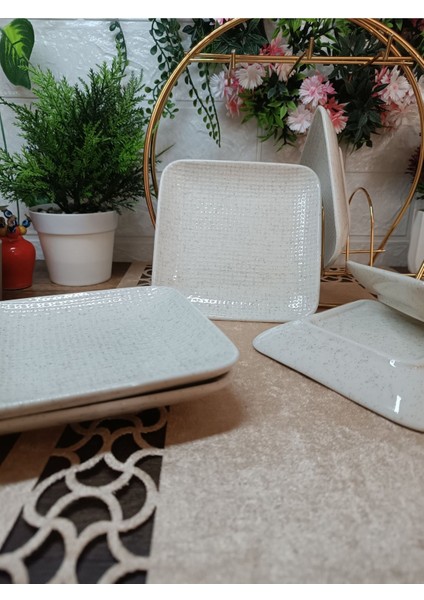 Bta Life 6 Lı Hasır Desenli Seramik Pasta Tabağı-Kase