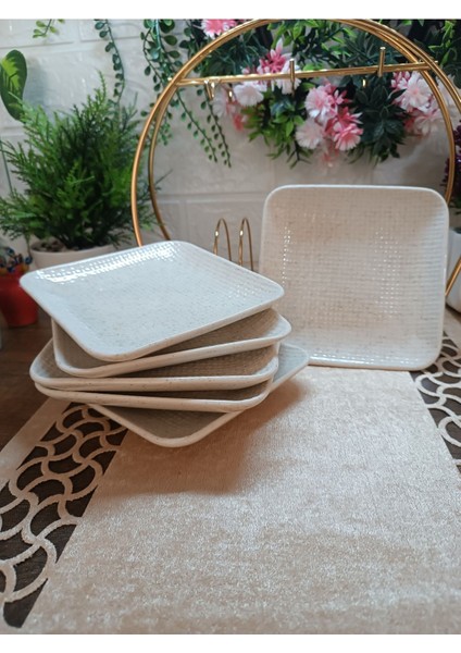 Bta Life 6 Lı Hasır Desenli Seramik Pasta Tabağı-Kase