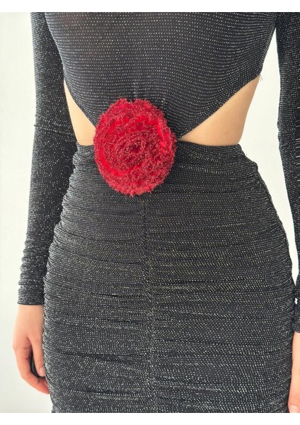 Sarih Gül Detaylı Elbise