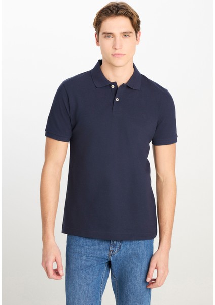 %100 Pamuk Regular Fit Normal Kesim Lacivert Polo Yaka Tişört