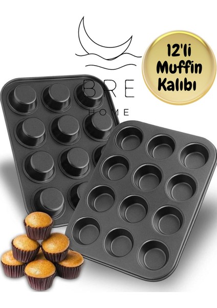 12'li siyah yapışmaz kek kalıbı, dayanıklı ve kullanışlı cupcake ve brownie tepsisi
