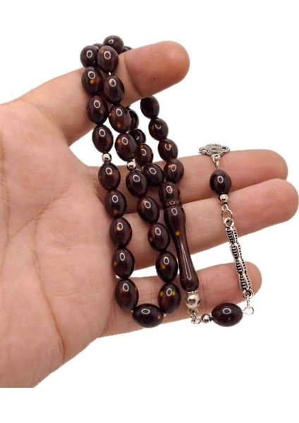 Sarı Benekli Kahverengi Toz Kehribar Tesbih