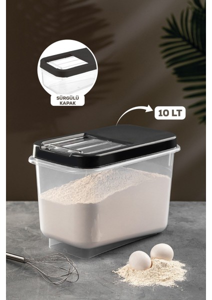 Multibox 10 Lt Bakliyat Saklama Kabı - Kayar Kapaklı Erzak Saklama Kabı Un Kabı Antrasit