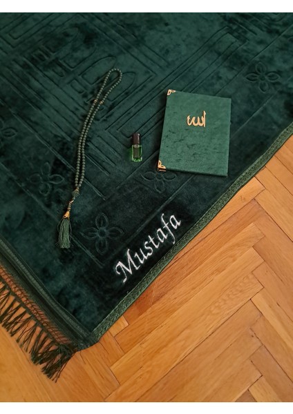Kişiye Özel İsimli Kadife Peluş Seccade, Kadife Kapak Yasin-İ Şerif Ve İnci Tesbih Hediyelik Çeyizlik Set