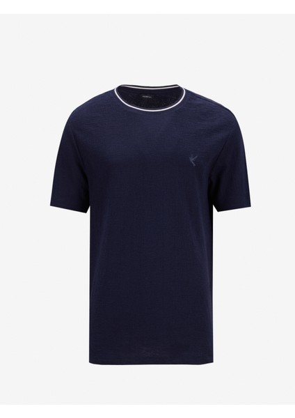 Bisiklet Yaka Jakarlı Lacivert Erkek T-Shirt F5SM-TST 2117