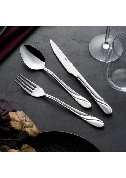 Gri 12'li Çelik Yemek Takımı, şık ve dayanıklı tasarım, 50 yıl garantili, 12 kişilik