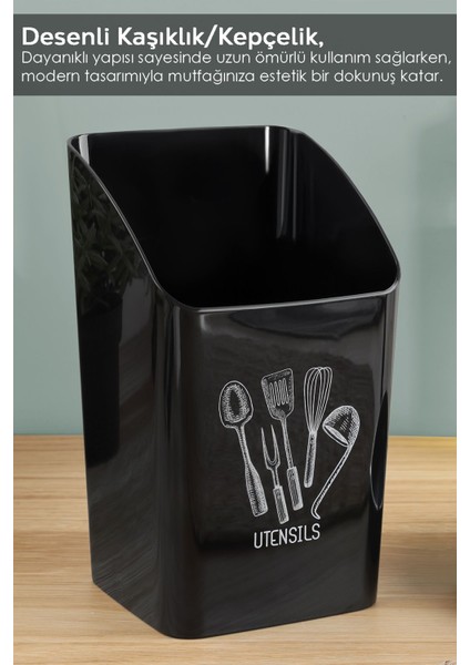 İki Parça Mutfak Organizer ve Kaşıklık Seti, Siyah, 10x16.5 cm fiyatları