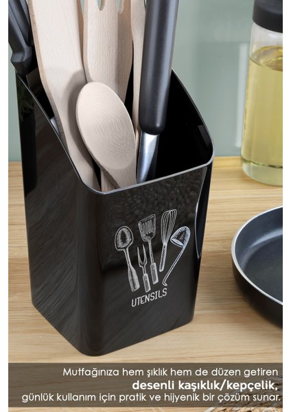 İki Parça Mutfak Organizer ve Kaşıklık Seti, Siyah, 10x16.5 cm modelleri