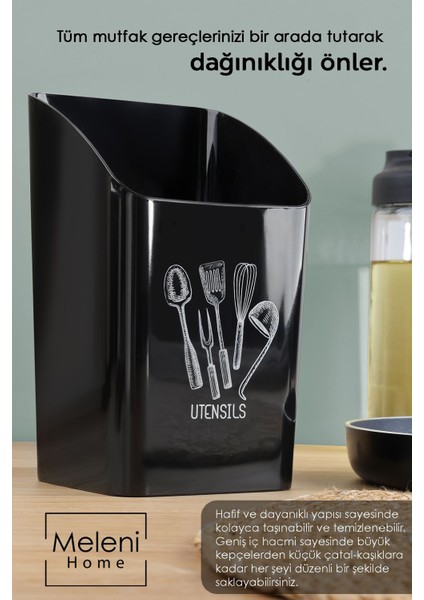 İki Parça Mutfak Organizer ve Kaşıklık Seti, Siyah, 10x16.5 cm fırsatları