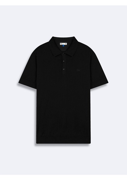 Erkek Kısa Kollu Polo Yaka Triko Siyah Kazak