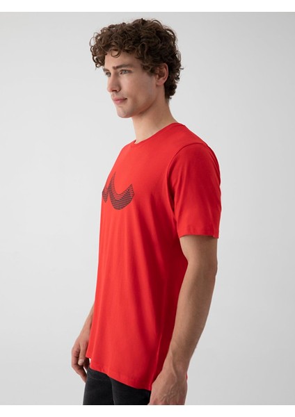 Erkek Sıfır Yaka Kısa Kollu Regular Kırmızı T-shırt fırsatları
