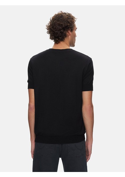 Erkek Kısa Kollu Basıc Triko Siyah Kazak modelleri