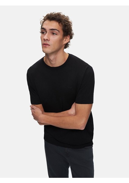 Erkek Kısa Kollu Basıc Triko Siyah Kazak indirimleri