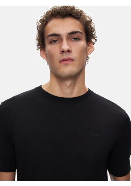 Erkek Kısa Kollu Basıc Triko Siyah Kazak fırsatları