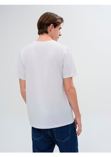 Erkek Kısa Kollu Sıfır Yaka Slogan Baskılı Regular Beyaz T-shırt modelleri