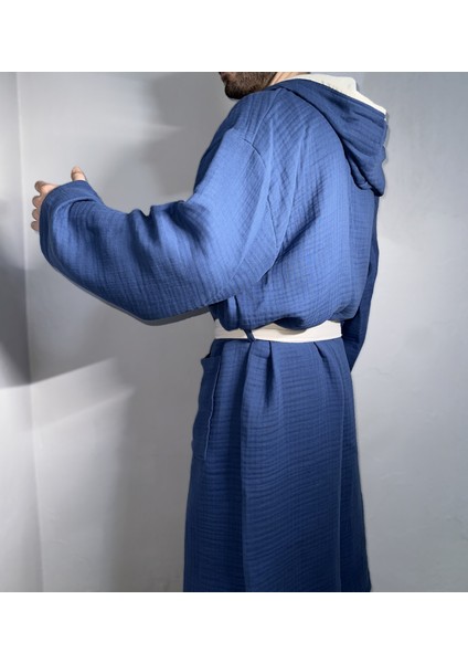 4 Katlı Müslin Kumaş Bornoz - Tercihe Bağlı Kapüşon