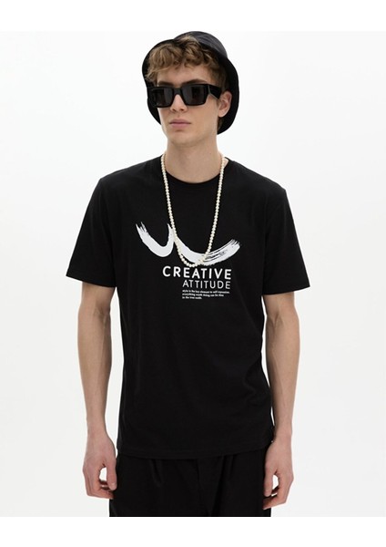 Erkek Sıfır Yaka Kısa Kollu Regular Siyah T-shırt fiyatları