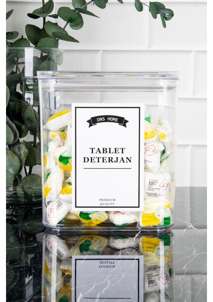 Tablet Deterjan Etiketli Saklama Kabı Vakum Kapaklı Saklama Kutusu Deterjanlık 2200 ml