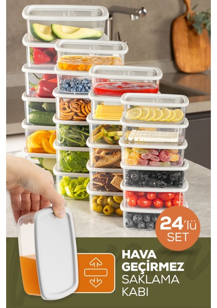 24'lü Hava Geçirmez Saklama Kabı Seti Gri 6X(250-500-750-1200 Ml)