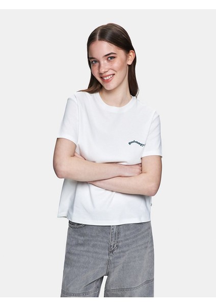 Kadın Sloganlı Ribanalı Regular Beyaz T-shırt indirimleri