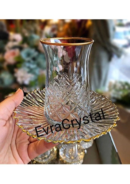 6 Kişilik 12 Parça Cam Çay Seti, Yaldızlı, 100-199 ml, Yeni Seri