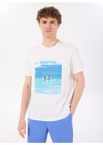 D5SM-TST3799 Beyaz Bisiklet Yaka Relaxed Baskılı Erkek T-Shirt modelleri