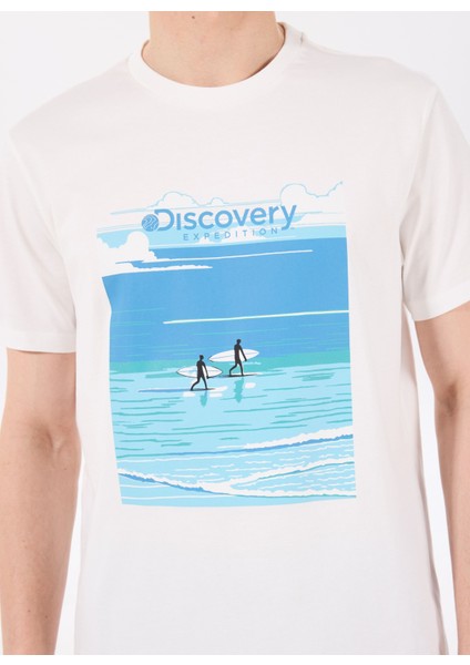 D5SM-TST3799 Beyaz Bisiklet Yaka Relaxed Baskılı Erkek T-Shirt fırsatları