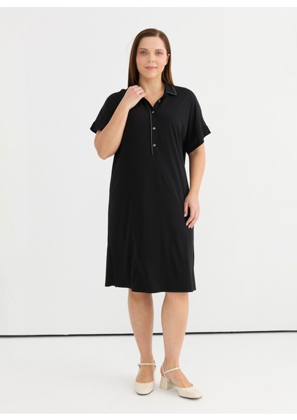 Polo Yaka Düz Siyah Kadın Bluz 25YSL7602