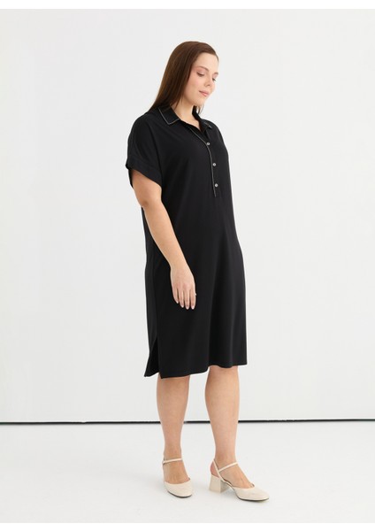 Polo Yaka Düz Siyah Kadın Bluz 25YSL7602