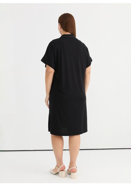 Polo Yaka Düz Siyah Kadın Bluz 25YSL7602