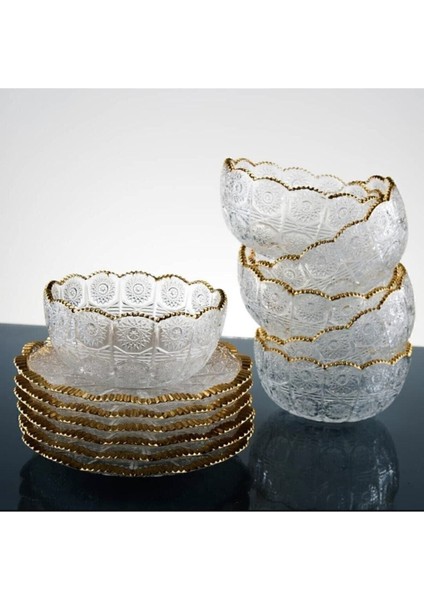 6 Kişilik Gold Detaylı 12 Parça Çerez Takımı, şık ve zarif sunum sağlar