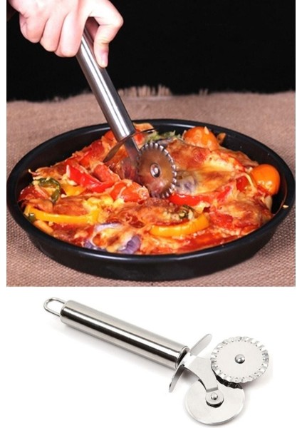 Çift başlıklı hamur ve pizza kesme bıçağı, çelik, kolay kullanım, dayanıklı ve hijyenik
