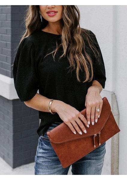 Kadın Kısa Kollu Pileli Balın Kol Bürümcük Bluz