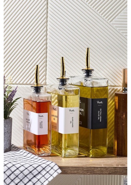 Molivet 3'lü Gold Kapak Cam Yağdanlık Sosluk Sirkelik 350-500-750 ml