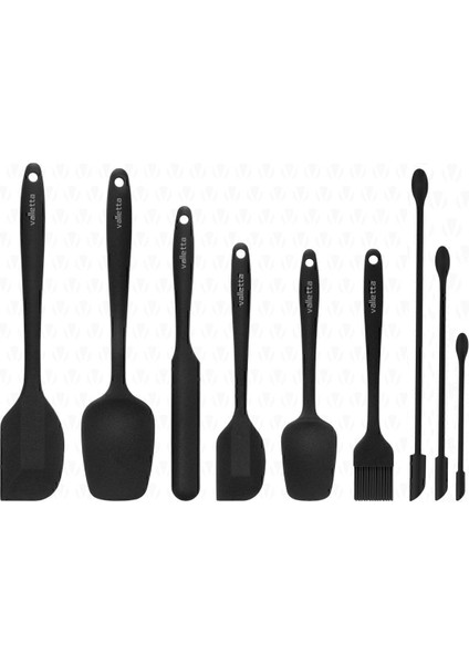 Siyah 9 Parça Silikon Spatula Seti, BPA Free, dayanıklı ve kullanışlı mutfak gereci