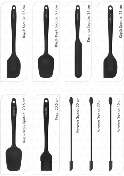 Siyah 9 Parça Silikon Spatula Seti, BPA Free, dayanıklı ve kullanışlı mutfak gereci
