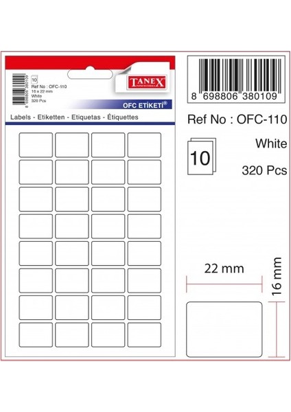 Etiket OFC-110 Beyaz 16X22 mm 10 Lu - 5 Paket