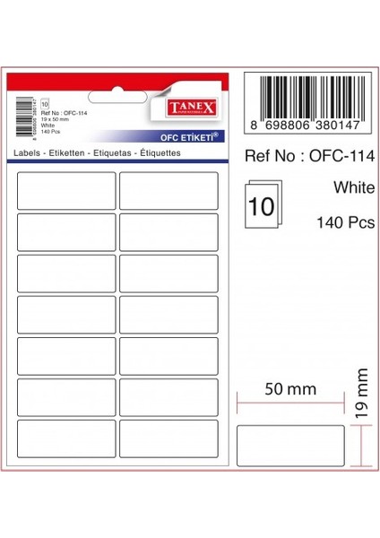 Etiket OFC-114 Beyaz Yapışkanlı - 5 Paket