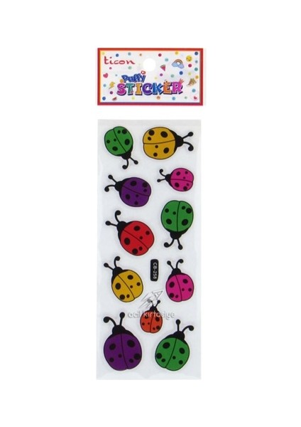 Puffy Sticker Uğur Böceği Renkli - 6 Adet