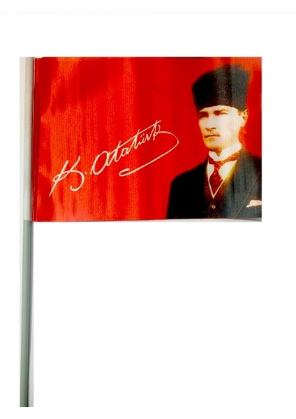 Plastik Sopalı Atalı Bez Bayrak 20 x 30 Türk Bayrağı - 3 Adet