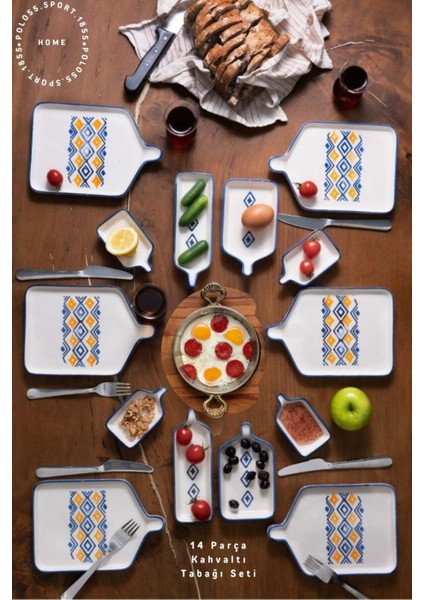 Marmaris Desenli Stackable 6 Kişilik Kahvaltı Tabak Seti
