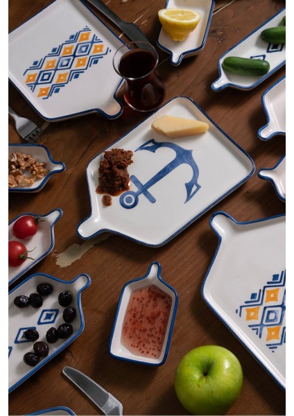 Marmaris Desenli Stackable 6 Kişilik Kahvaltı Tabak Seti