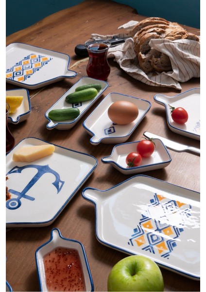 Marmaris Desenli Stackable 6 Kişilik Kahvaltı Tabak Seti