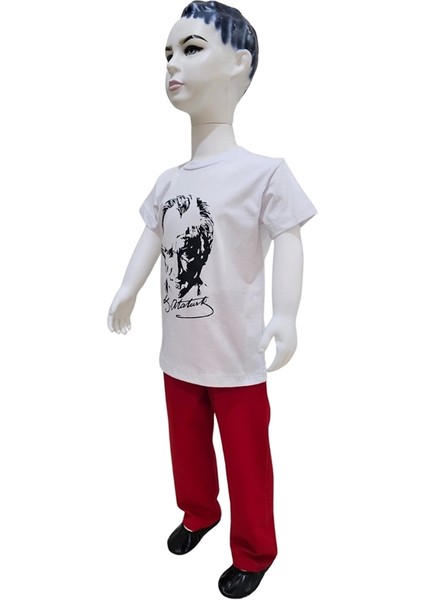 Atatürk Baskılı Beyaz Tişört Kırmızı Pantolon Takım fiyatları