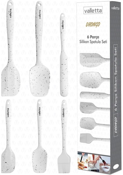 Yüksek Sıcaklığa Dayanıklı 6'lı Silikon Spatula Seti, BPA Free, Beyaz Noktalı
