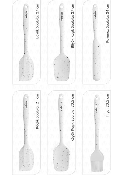 Yüksek Sıcaklığa Dayanıklı 6'lı Silikon Spatula Seti, BPA Free, Beyaz Noktalı modelleri