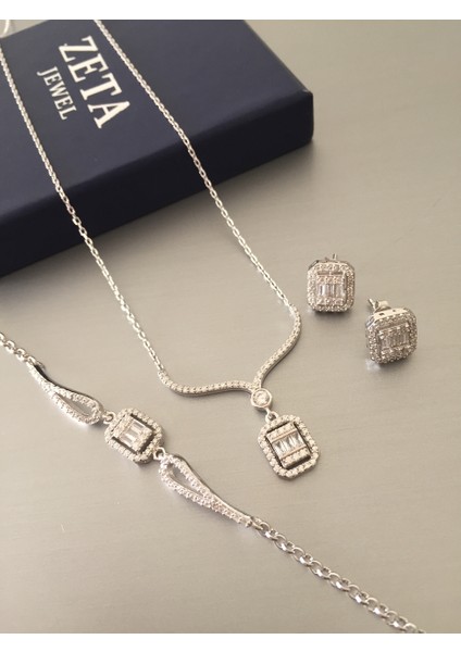 Çoklu Baget Taşlı Üçlü Set (Kolye-Küpe-Bileklik) fırsatları