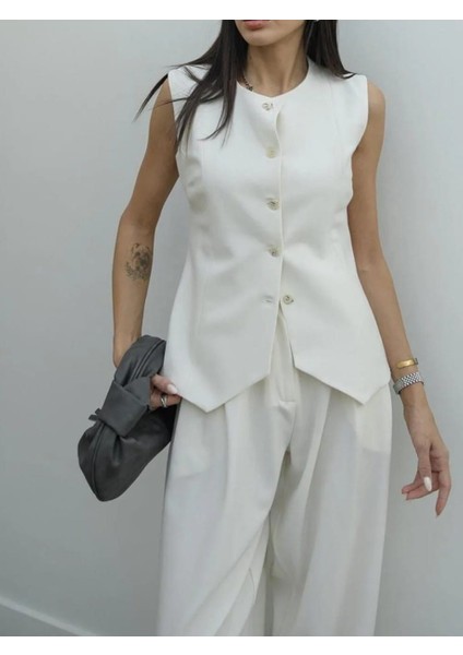 Milano Stylng Beyaz Carine Kadın Yelek